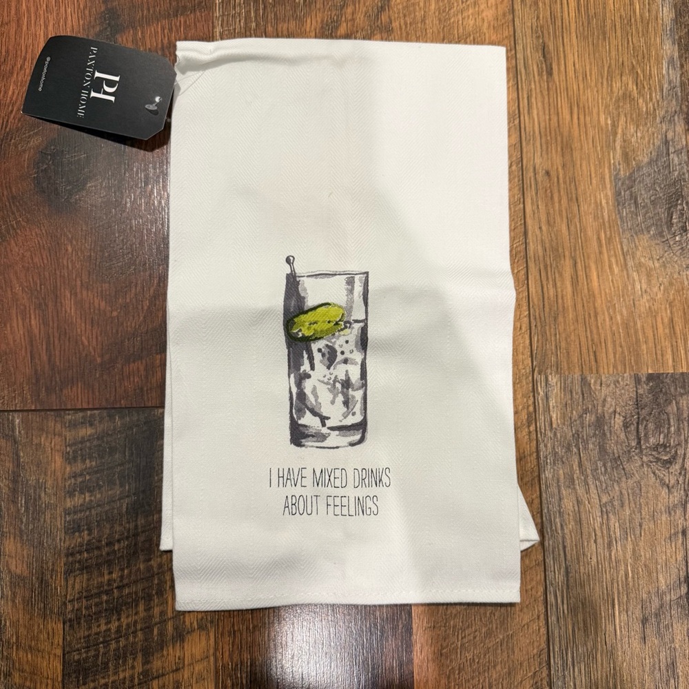 White Tea Towel with Drink Print
